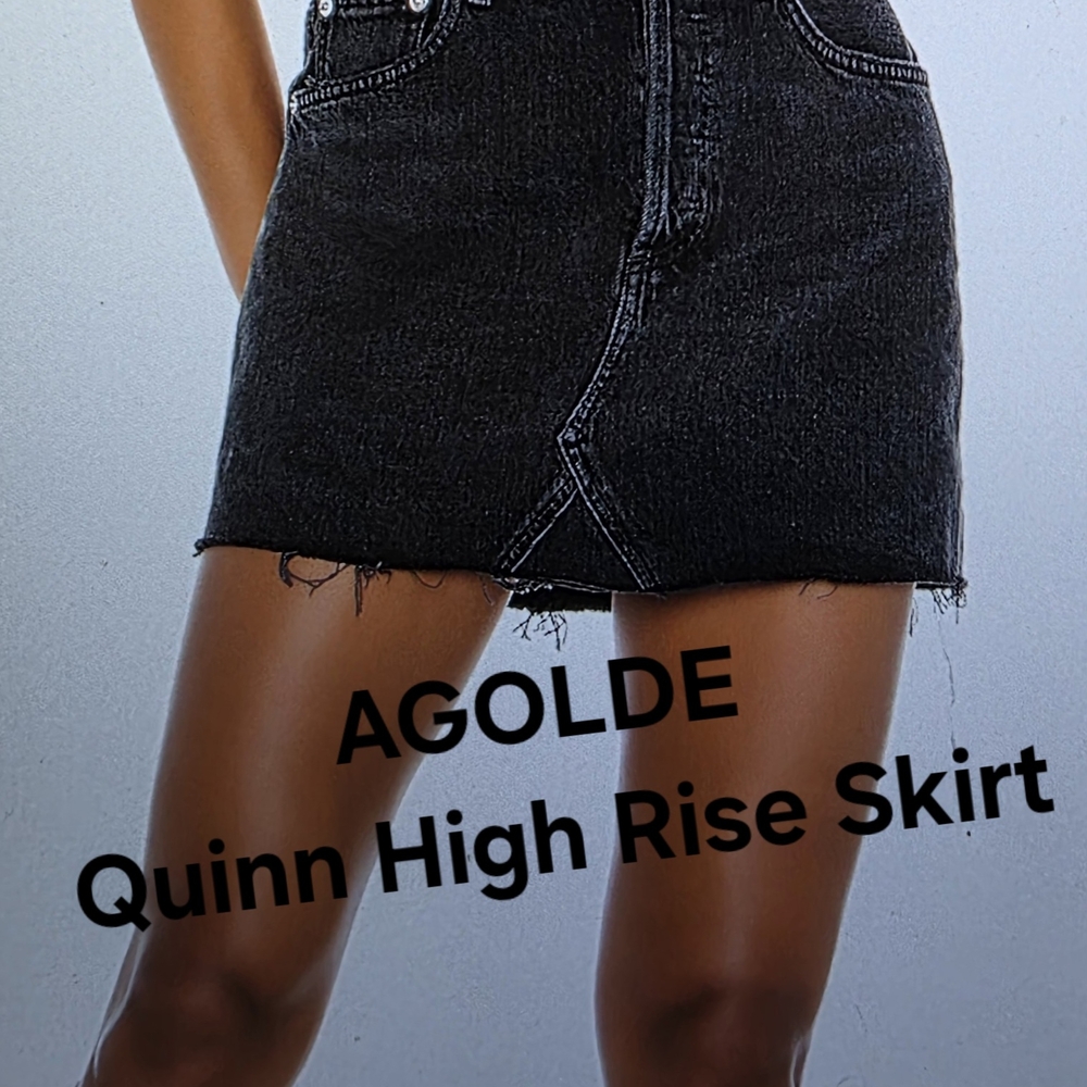 Agolde Quin High Rise Skirt Black Denim Skirt UEC